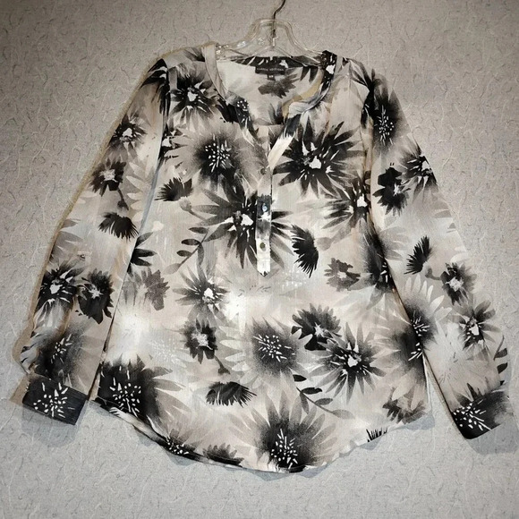 Classic Editions Black & White  Sheer Long Sleeve Lightweight Blouse Size Medium - Picture 6 of 9